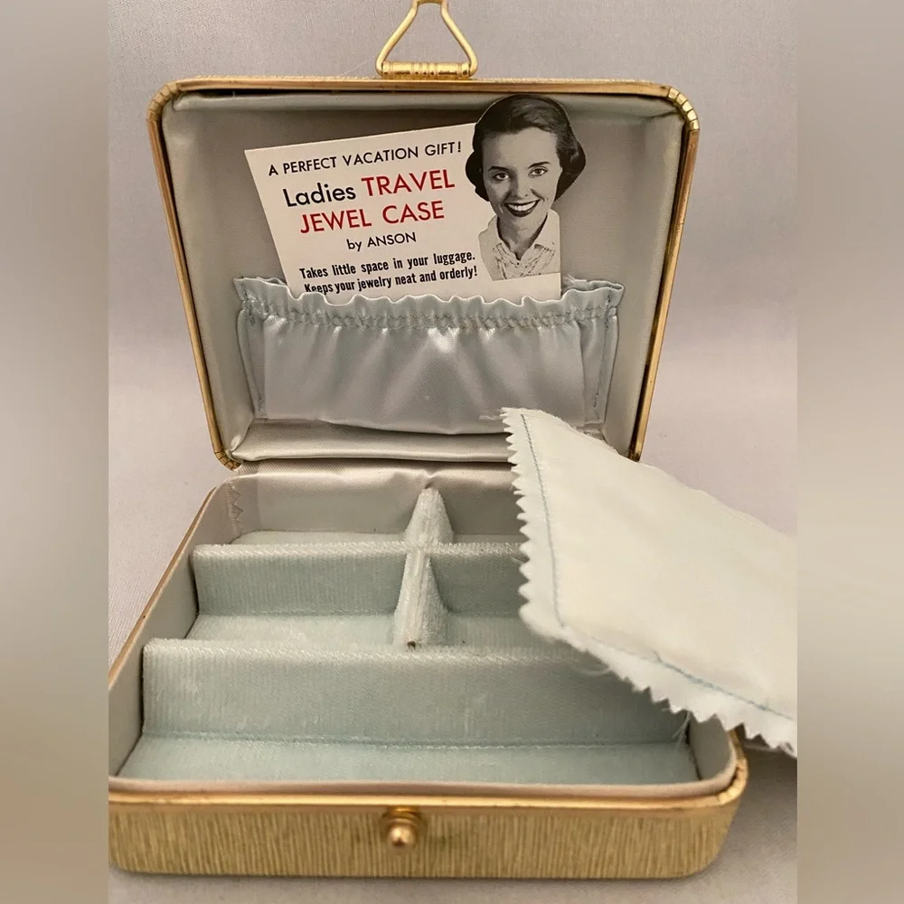Vintage Anson travel jewelry case gold faux leather - Picture 1 of 5